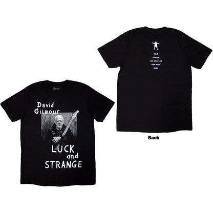 Pink Floyd David Gilmour Unisex T-Shirt: Luck &amp; Strange Portrait (Black) (Back Print &amp; Ex-Tour)