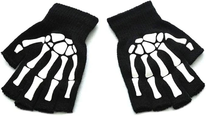 Short Fingerless Skeleton Gloves