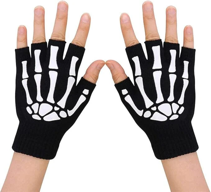 Short Fingerless Skeleton Gloves