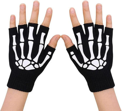 Short Fingerless Skeleton Gloves