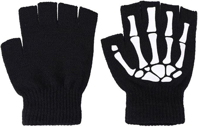Short Fingerless Skeleton Gloves
