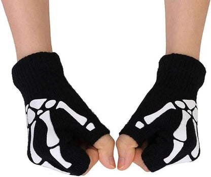 Short Fingerless Skeleton Gloves
