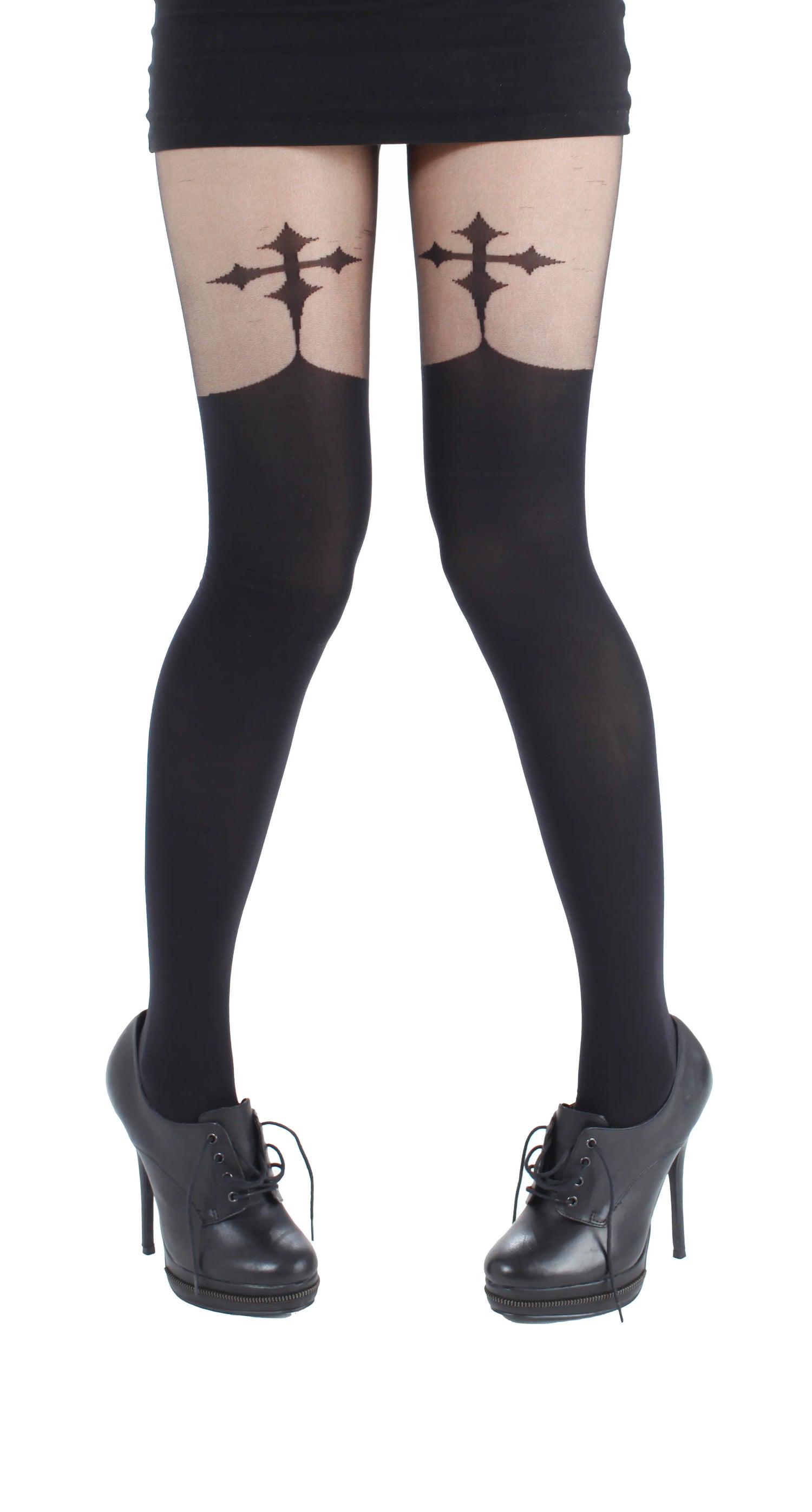 Goth Cross Suspender Tights (Black)