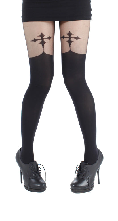 Goth Cross Suspender Tights (Black)