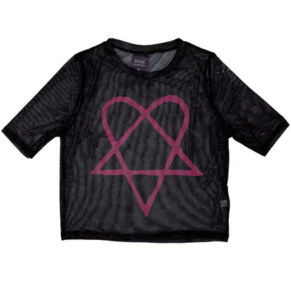 HIM Ladies Mesh Crop Top: Pink Heartagram (Black)