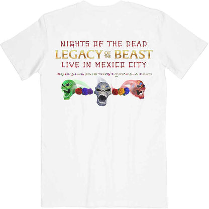 Iron Maiden Unisex T-Shirt: Legacy of the Beast Live In Mexico City (White) (Back Print)