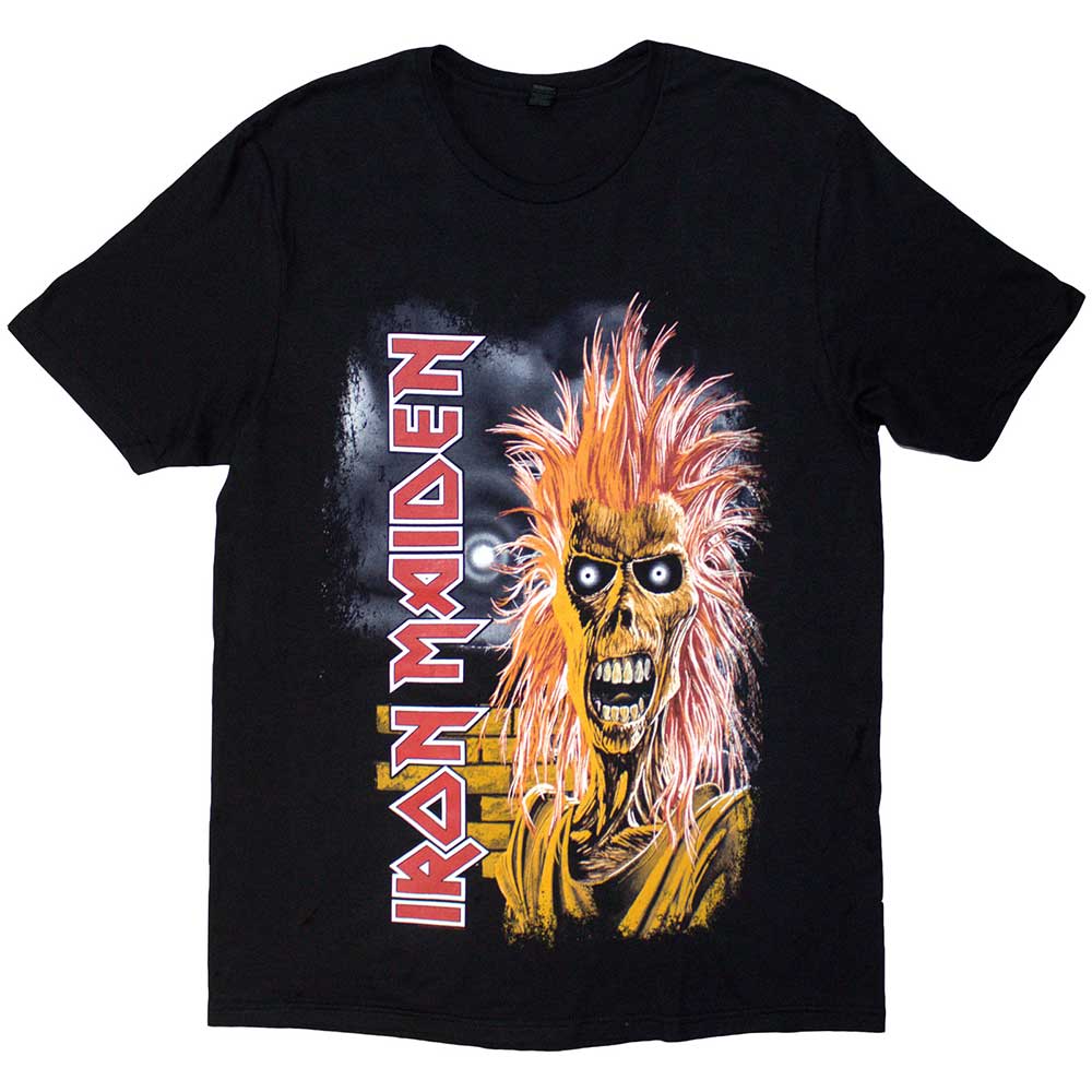 Iron Maiden Unisex T-Shirt: First Album Track list V.3. (Black) (Back Print)