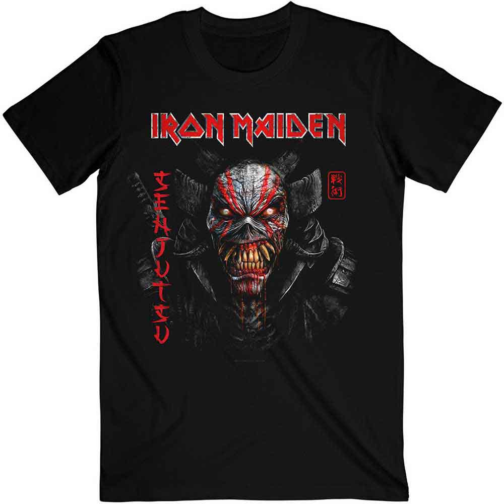 Iron Maiden Unisex T-Shirt: Senjutsu Black Cover Vertical Logo (Black)