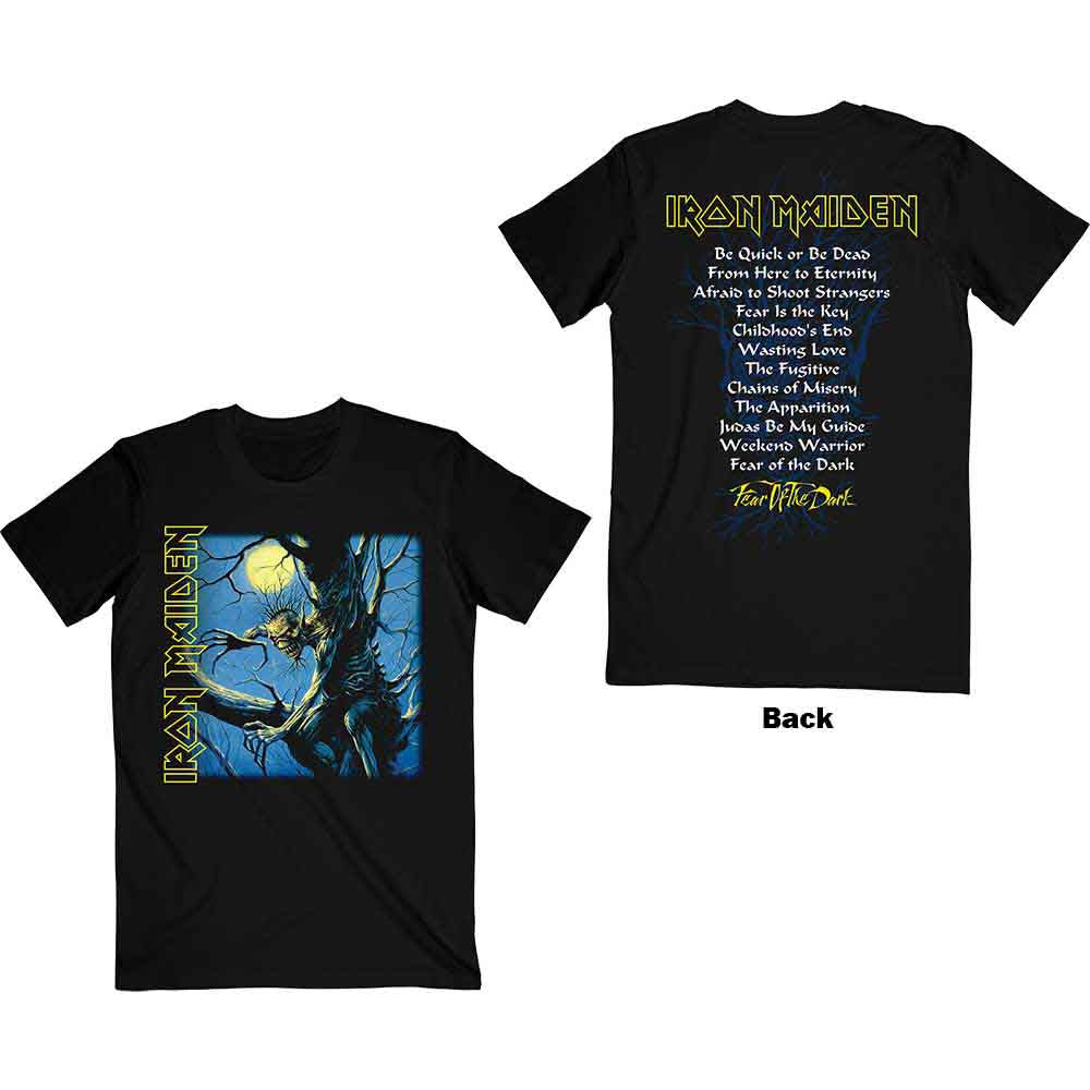 Iron Maiden Unisex T-Shirt: Fear of the Dark Album Track listing (Black) (Back Print)
