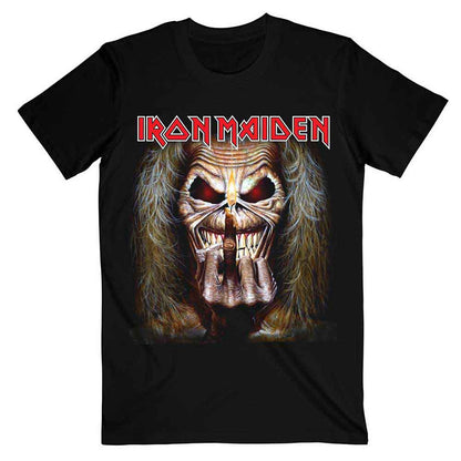 Iron Maiden Unisex T-Shirt: Eddie Candle Finger (Black)