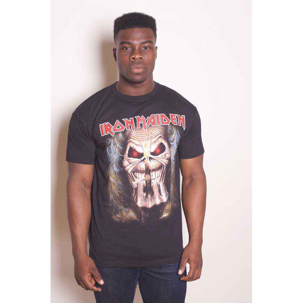 Iron Maiden Unisex T-Shirt: Eddie Candle Finger (Black)