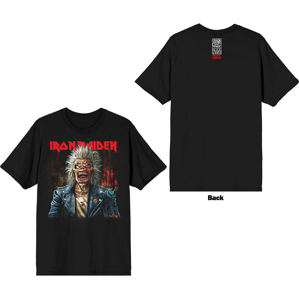 Iron Maiden Unisex T-Shirt: Est. 1975 Eddie Scream Portrait (Black) (Back Print) 