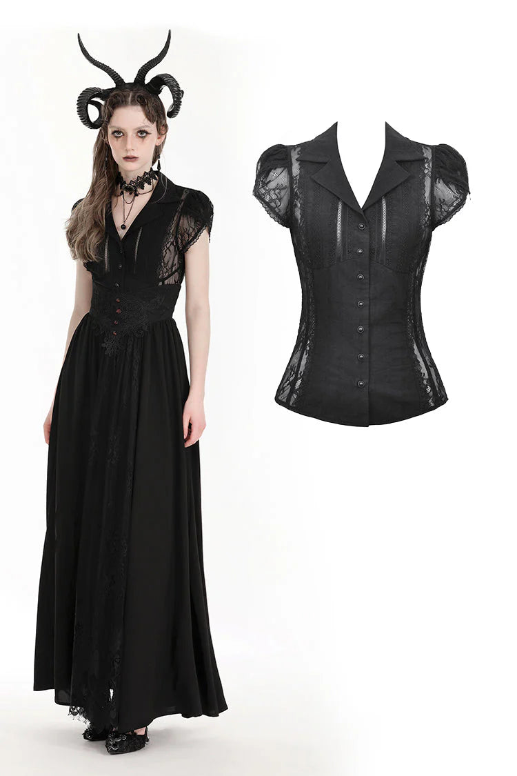 Gothic black sexy lace hollow out blouse (✦ Dark In Love)