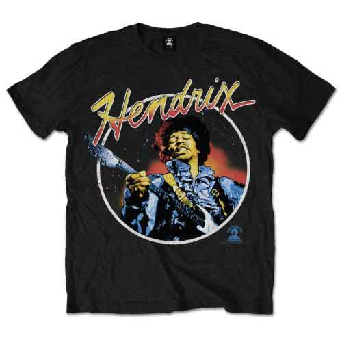 Jimi Hendrix Unisex T-Shirt: Script Circle (Black) 
