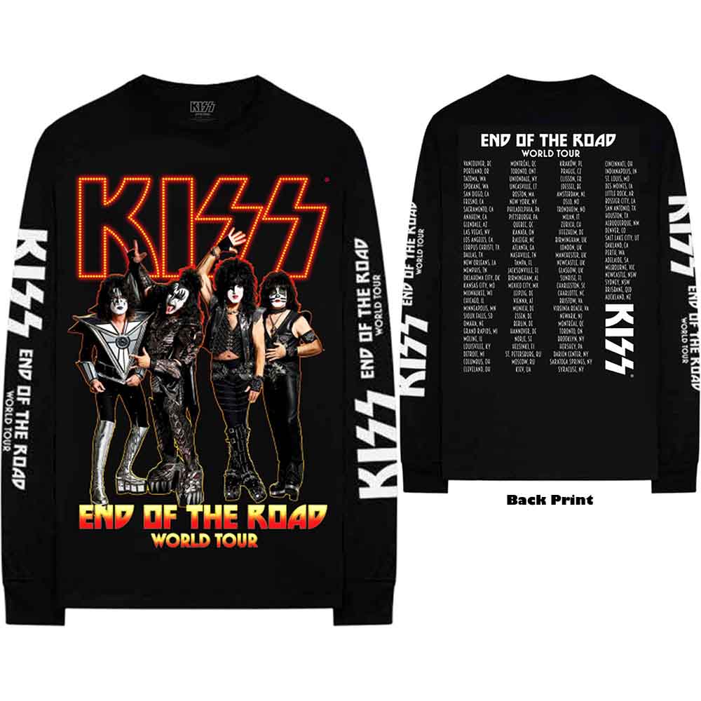 KISS Unisex Long Sleeve T-Shirt: End Of The Road Tour (Black) (Ex-Tour &amp; Back &amp; Sleeve Print)