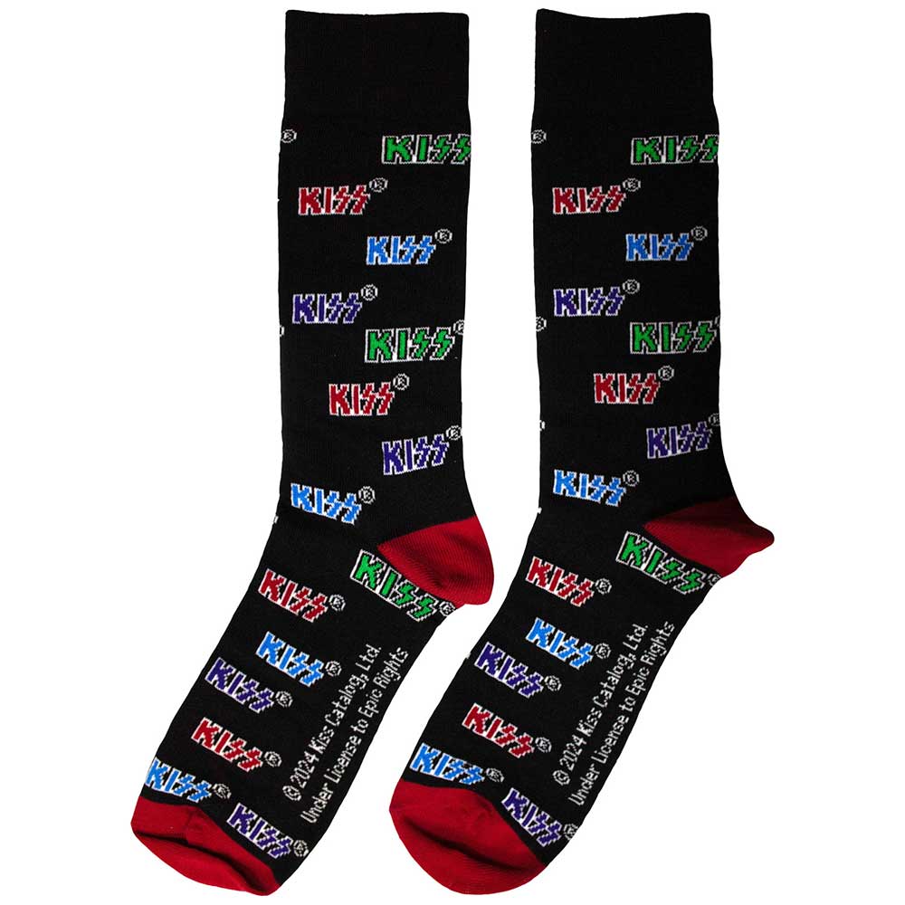 KISS Unisex Ankle Socks: Coloured Logos Pattern (Black) (UK Size 6 - 11)