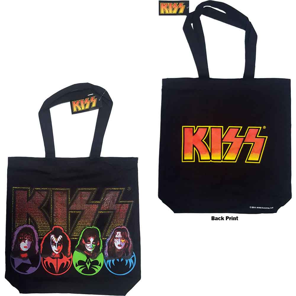KISS Cotton Tote Bag: Faces &amp; Logo (Multicolour) (Back Print)