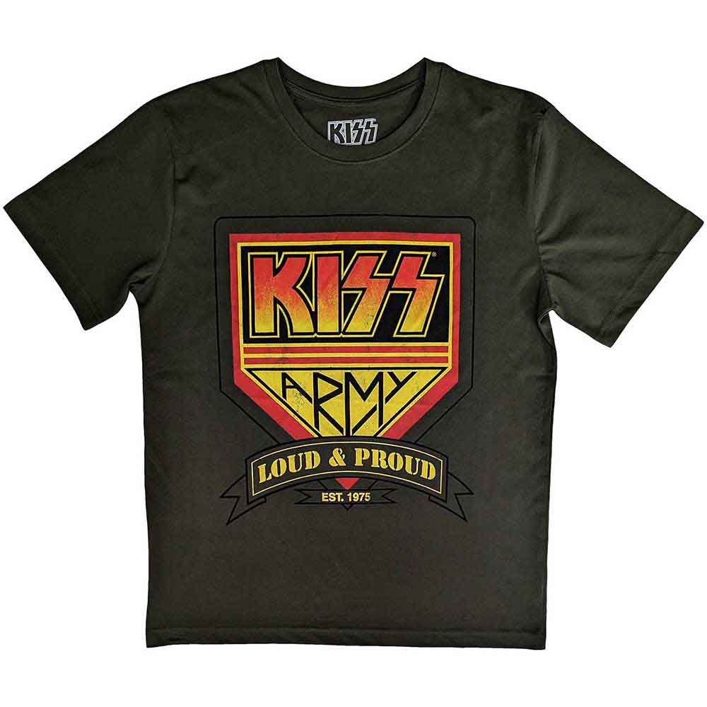 KISS Unisex T-Shirt: Loud &amp; Proud (Military Green)