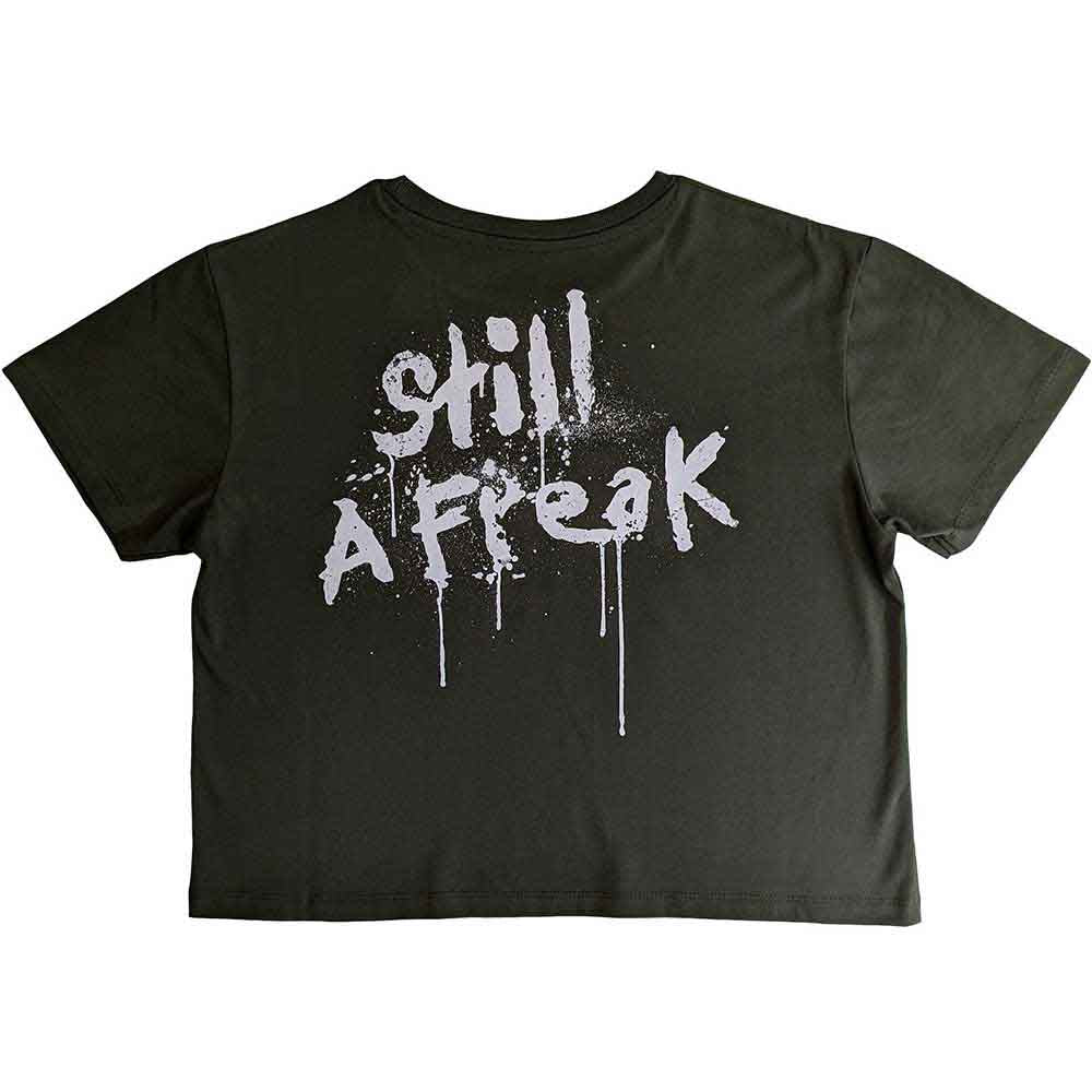 Korn Ladies Crop Top: Still A Freak (Olive Green) (Back Print)