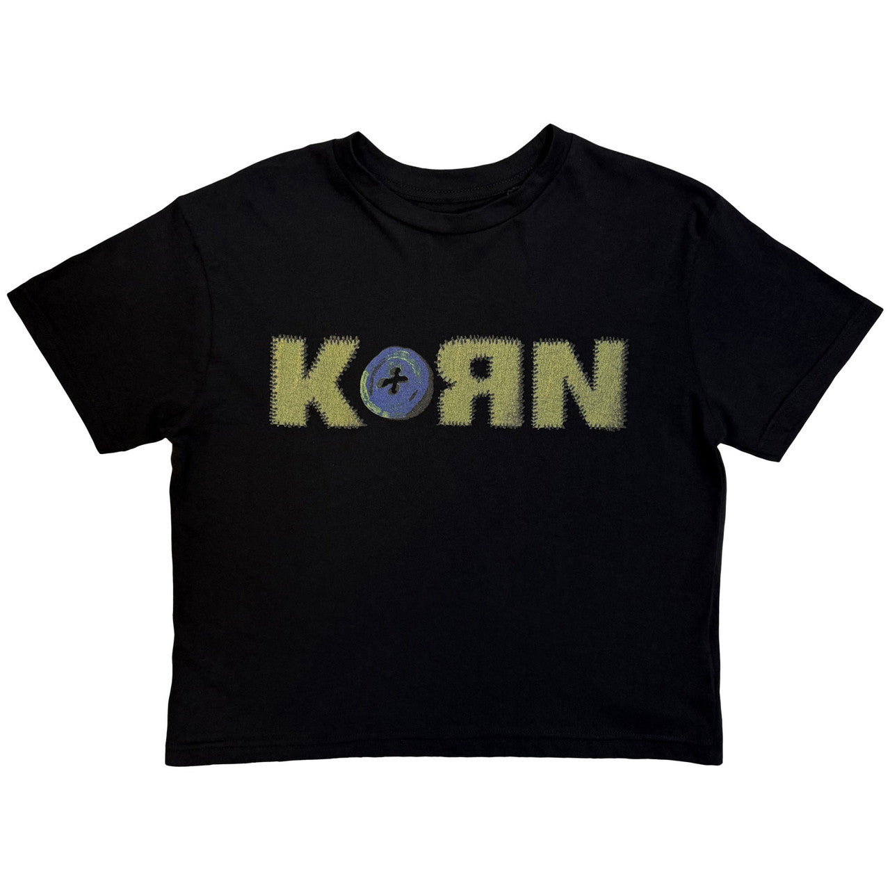Korn Ladies Crop Top: Doll Issues (Black) (Back Print)