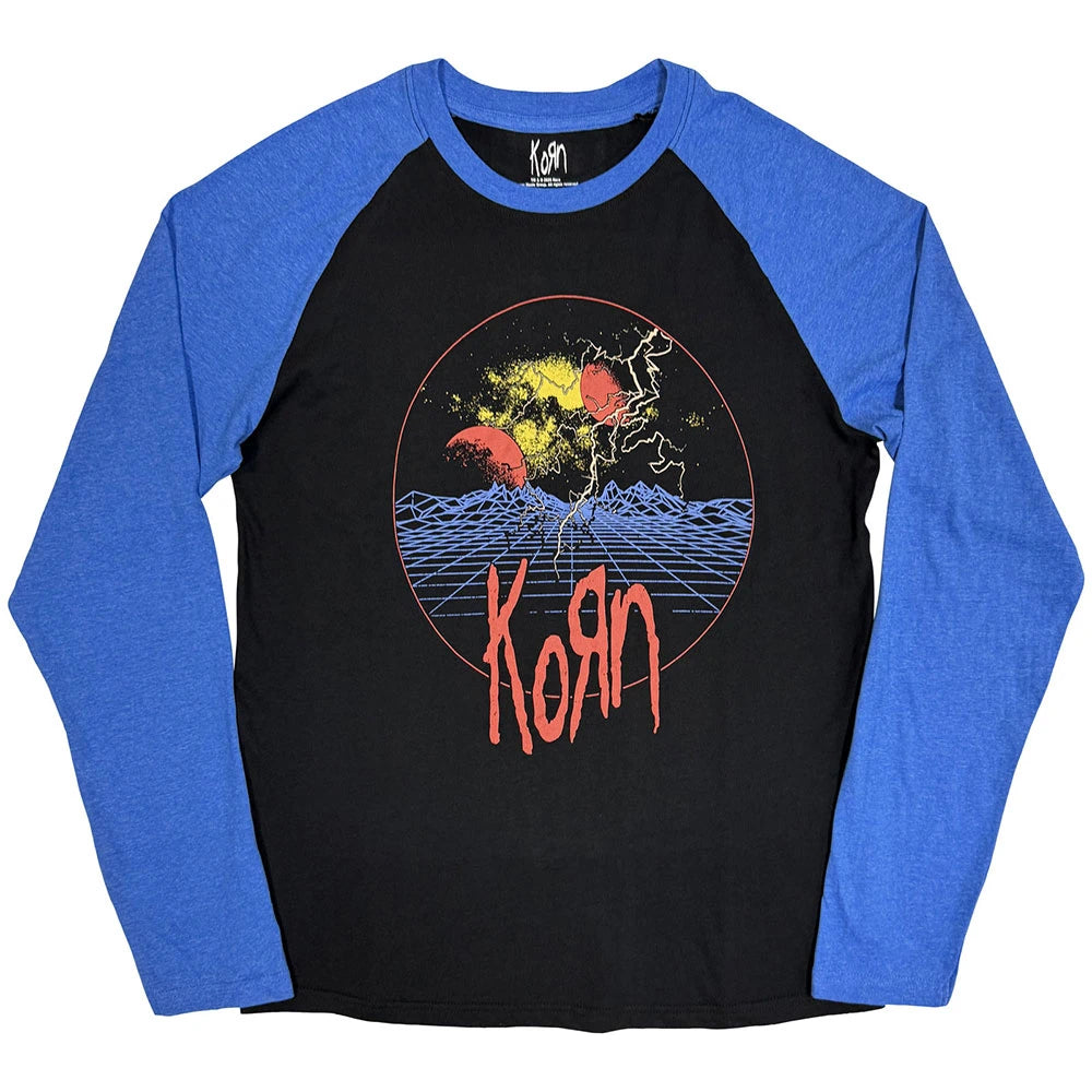 Korn Unisex Raglan T-Shirt: Wireframe Space (Black &amp; Blue)