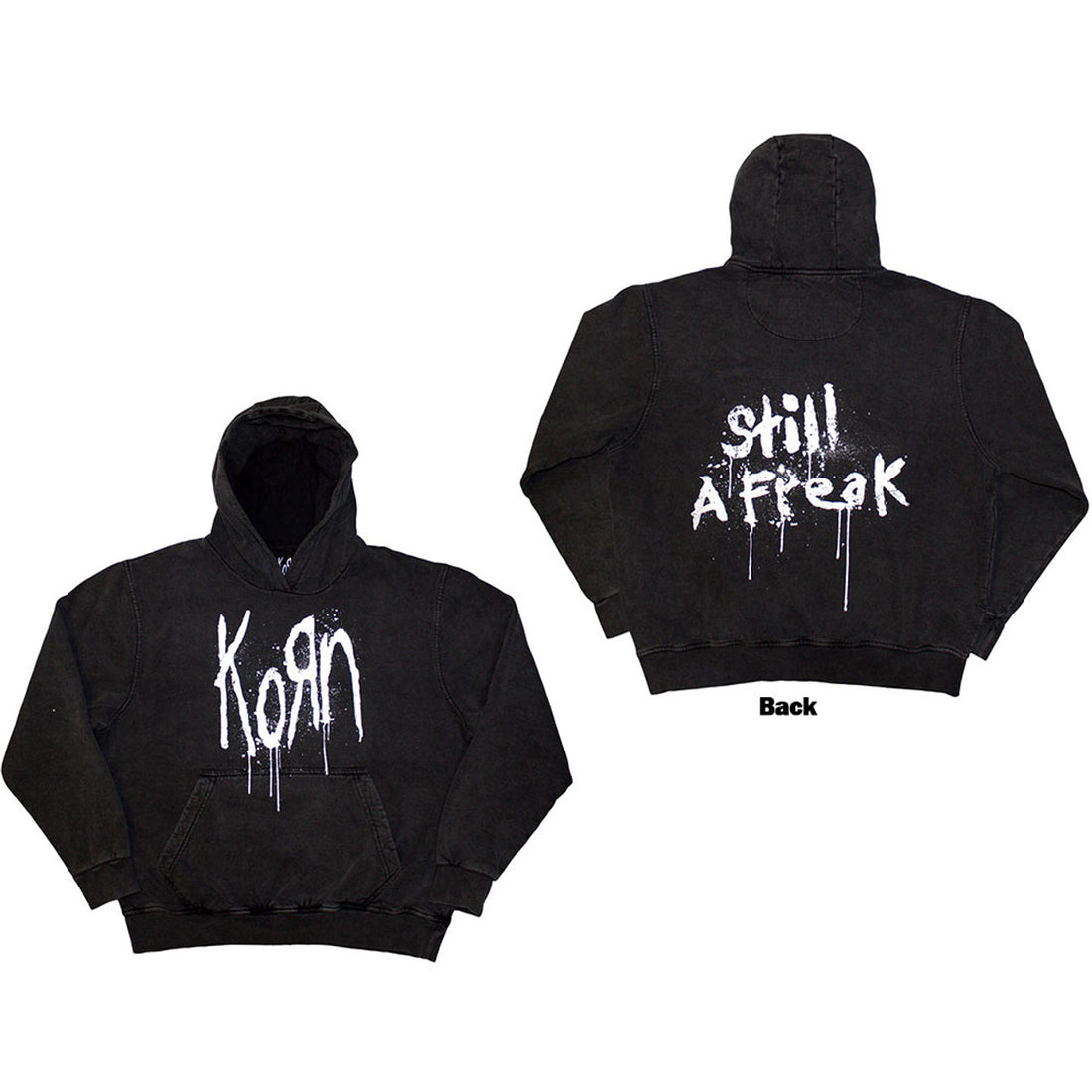 Korn Unisex Stone Wash Pullover Hoodie: Still A Freak (Charcoal Grey) (Back Print &amp; Wash Collection)