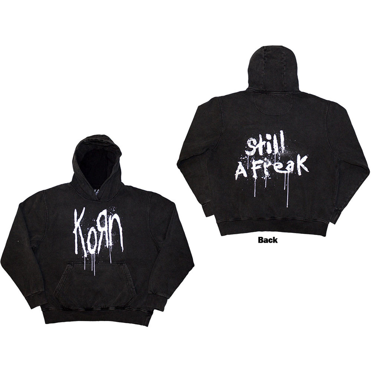 Korn Unisex Stone Wash Pullover Hoodie: Still A Freak (Charcoal Grey) (Back Print &amp; Wash Collection)
