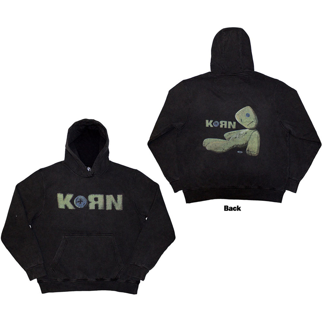 Korn Unisex Stone Wash Pullover Hoodie: Doll Issues (Charcoal Grey) (Back Print &amp; Wash Collection)