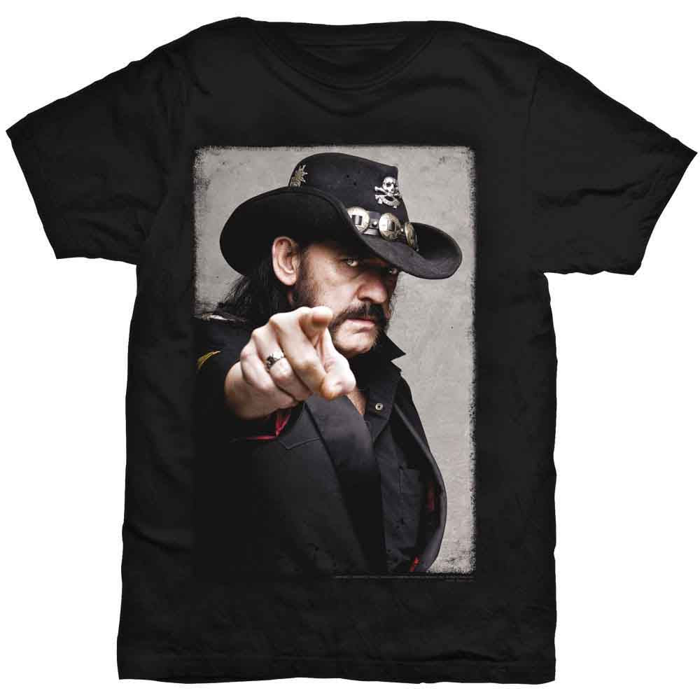 Motorhead Lemmy Unisex T-Shirt: Pointing Photo (Black) (Back Print) 