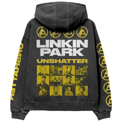 Linkin Park Unisex Pullover Hoodie: Unshatter (Charcoal Grey) (Back Print &amp; Sleeve Print)