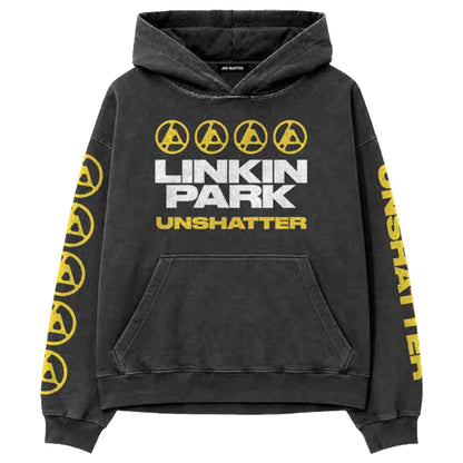 Linkin Park Unisex Pullover Hoodie: Unshatter (Charcoal Grey) (Back Print &amp; Sleeve Print)