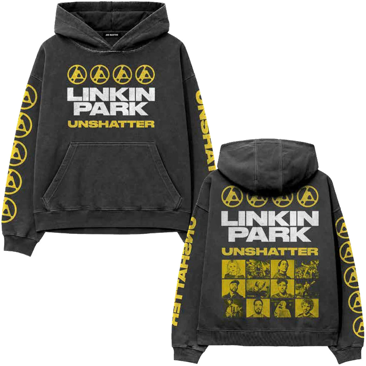Linkin Park Unisex Pullover Hoodie: Unshatter (Charcoal Grey) (Back Print &amp; Sleeve Print)