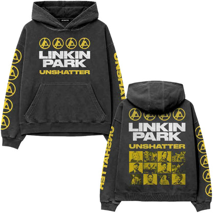 Linkin Park Unisex Pullover Hoodie: Unshatter (Charcoal Grey) (Back Print &amp; Sleeve Print)