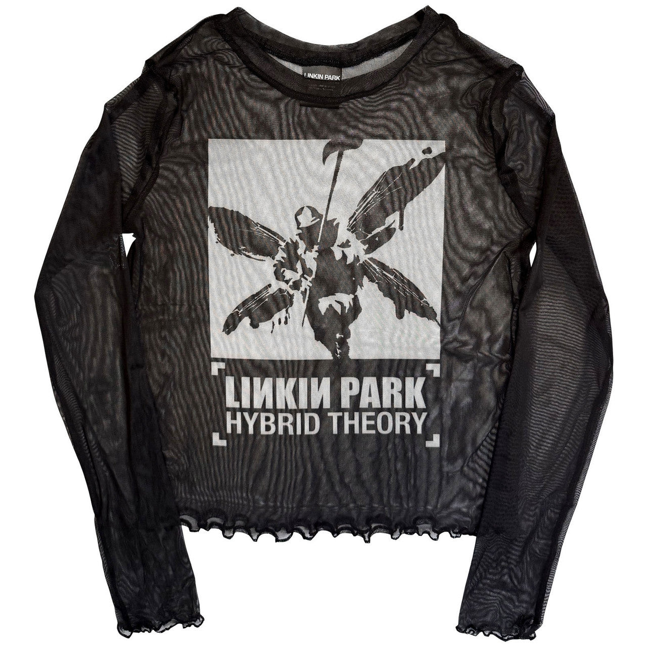 Linkin Park Ladies Long Sleeve Mesh Crop Top: Hybrid Theory (Black)
