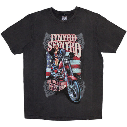 Lynyrd Skynyrd Unisex Stone Wash T-Shirt: Ride Free (Charcoal Grey)