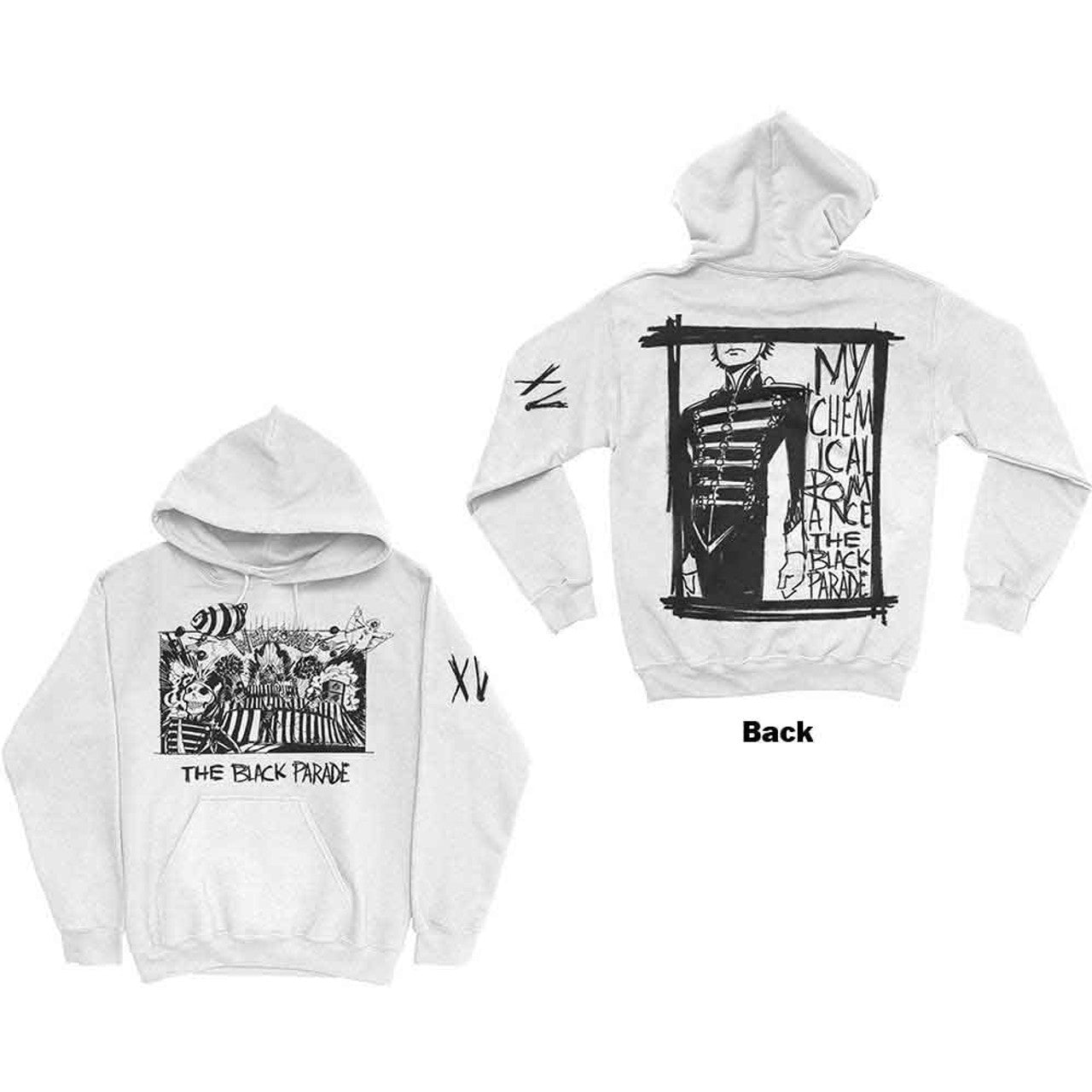 My Chemical Romance Unisex Pullover Hoodie: XV Marching Frame (White) (Back Print) 