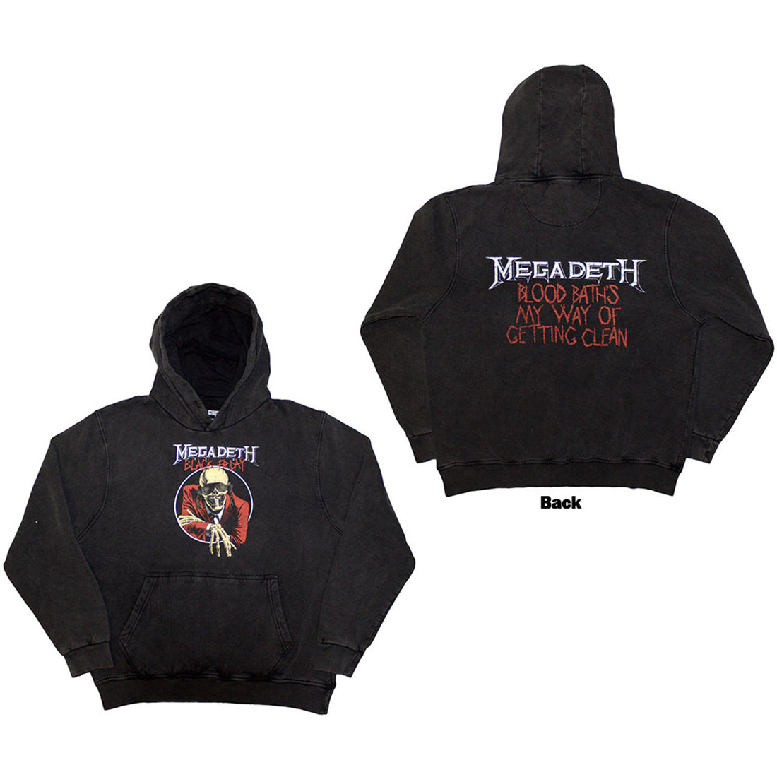 Megadeth Unisex Stone Wash Pullover Hoodie: Black Friday (Charcoal Grey) (Back Print &amp; Wash Collection)