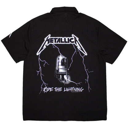 Metallica Unisex Casual Shirt: Ride The Lightning (Black) (Back &amp; Sleeve Print)