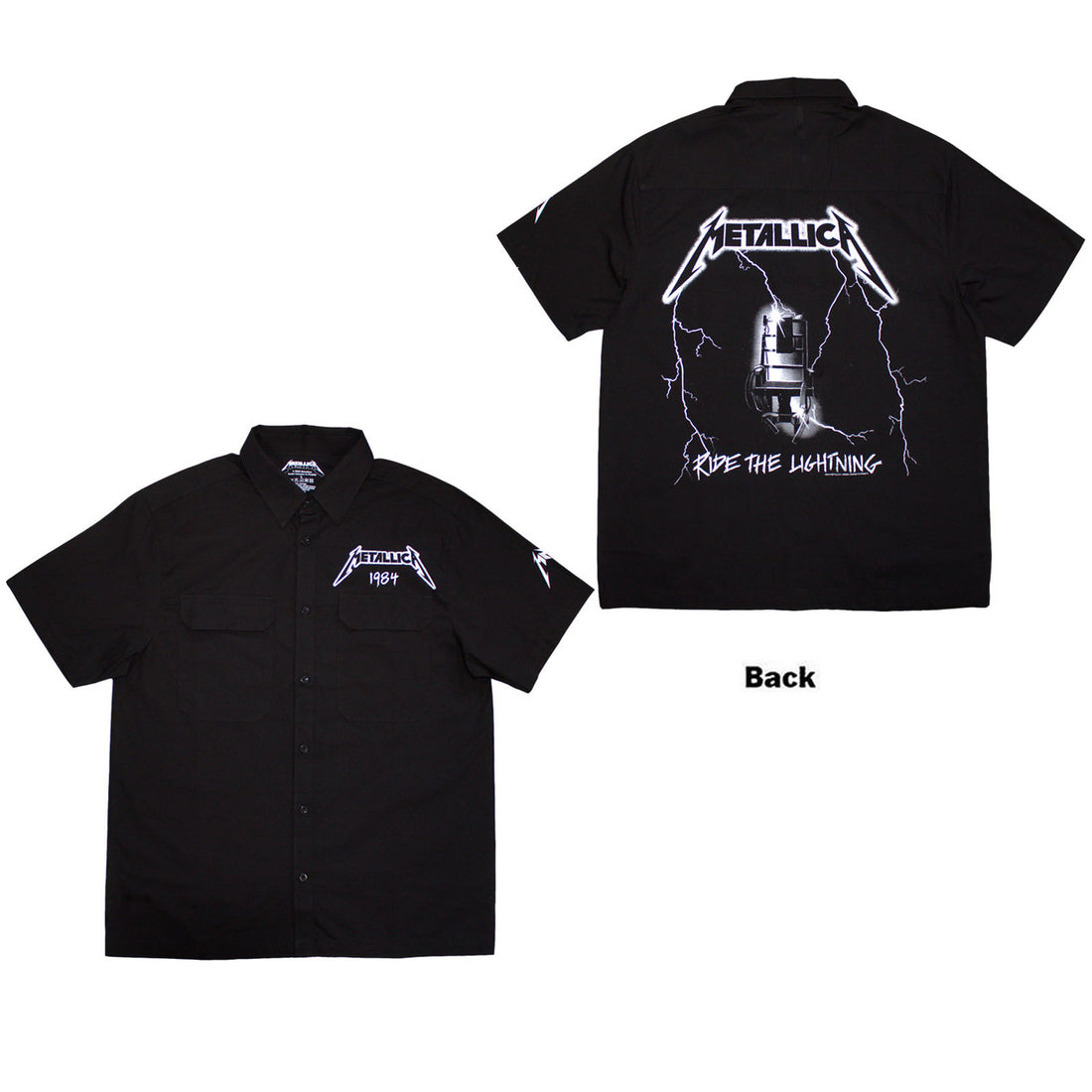 Metallica Unisex Casual Shirt: Ride The Lightning (Black) (Back &amp; Sleeve Print)