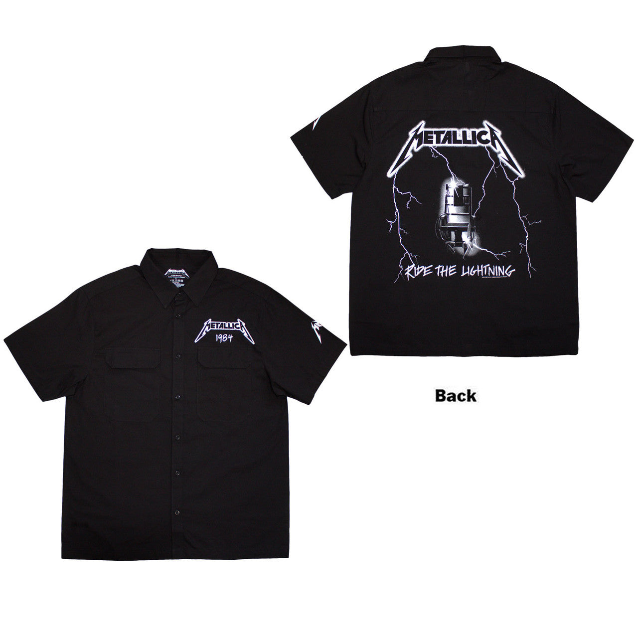 Metallica Unisex Casual Shirt: Ride The Lightning (Black) (Back &amp; Sleeve Print)