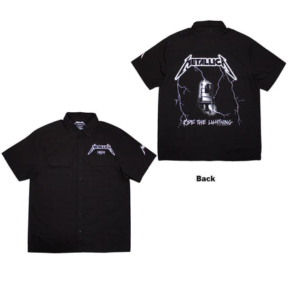 Metallica Unisex Casual Shirt: Ride The Lightning (Black) (Back &amp; Sleeve Print)