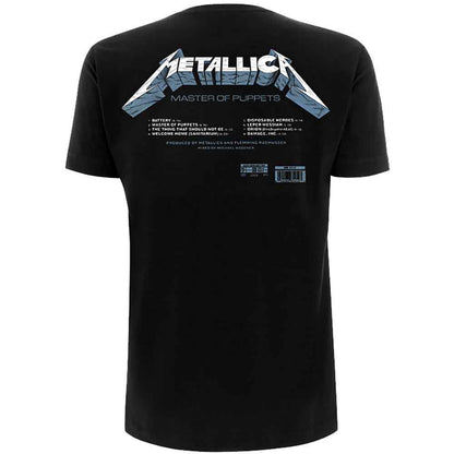 Metallica Unisex T-Shirt: Master of Puppets Tracks (Black) (Back Print)