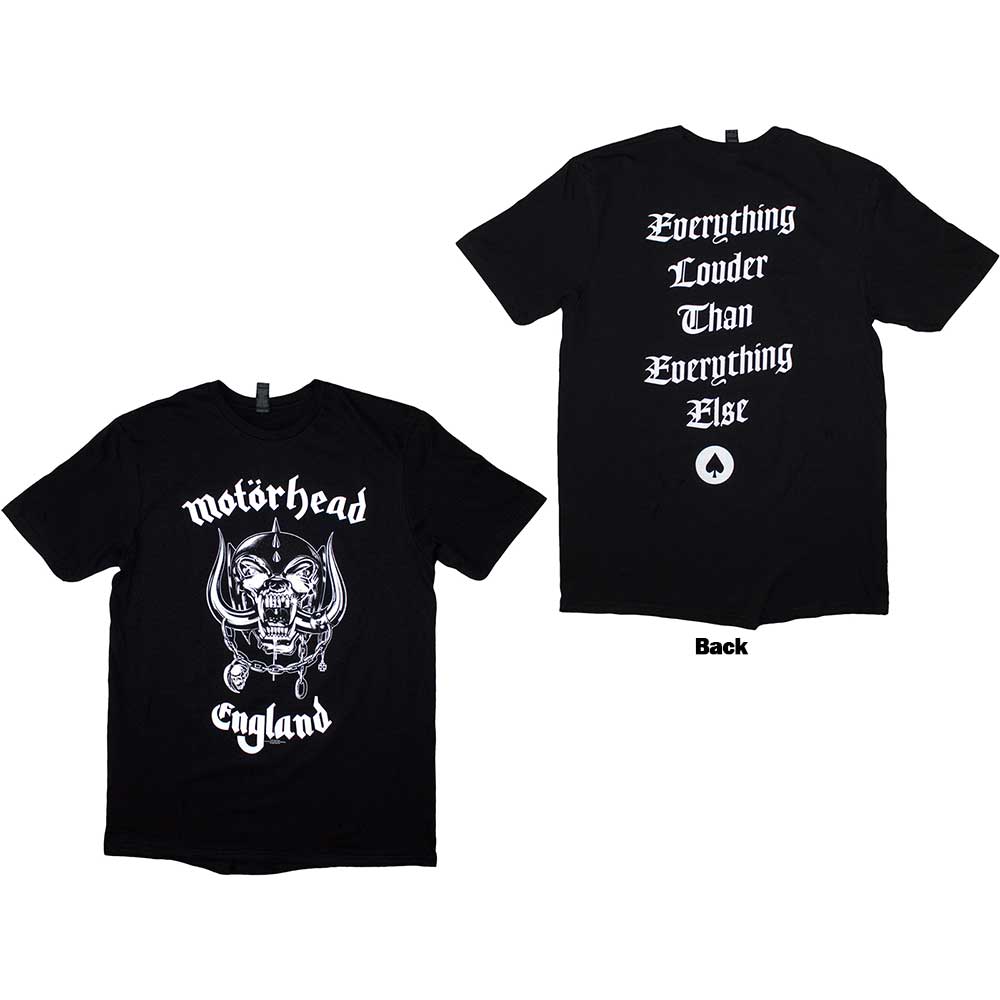 Motorhead Unisex T-Shirt: England (Black) (Back Print)