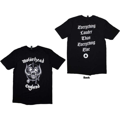 Motorhead Unisex T-Shirt: England (Black) (Back Print)