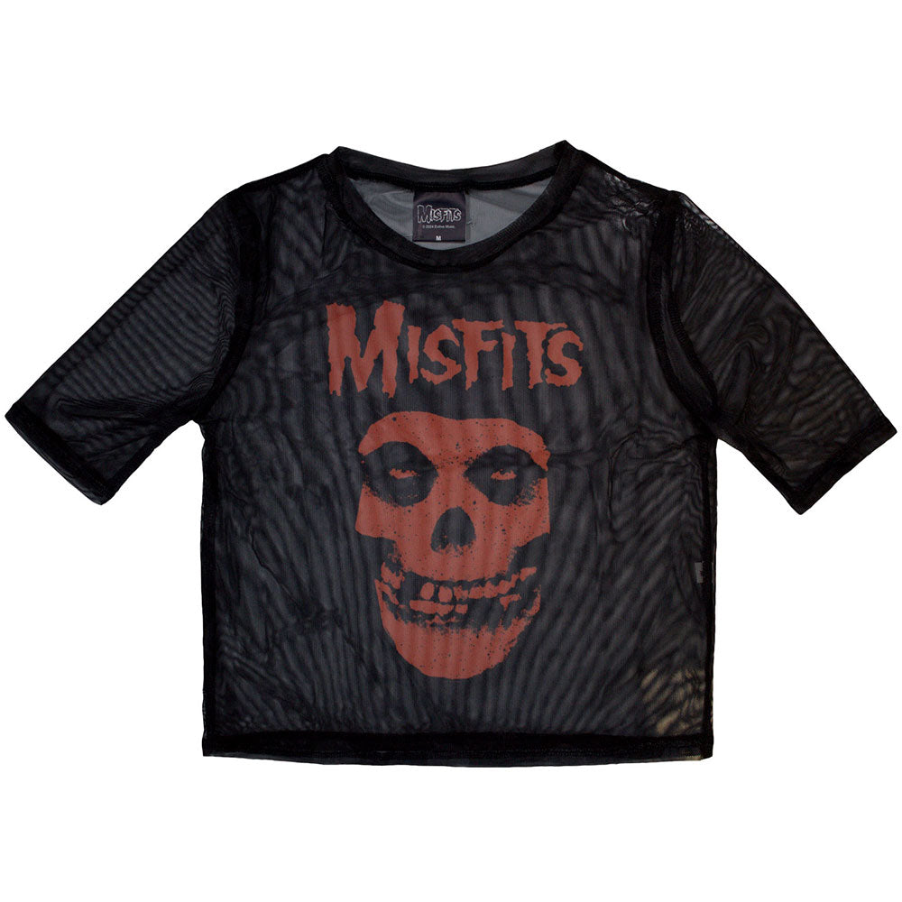 Misfits Ladies Crop Top: Orange Logo &amp; Skull (Black) (Mesh)