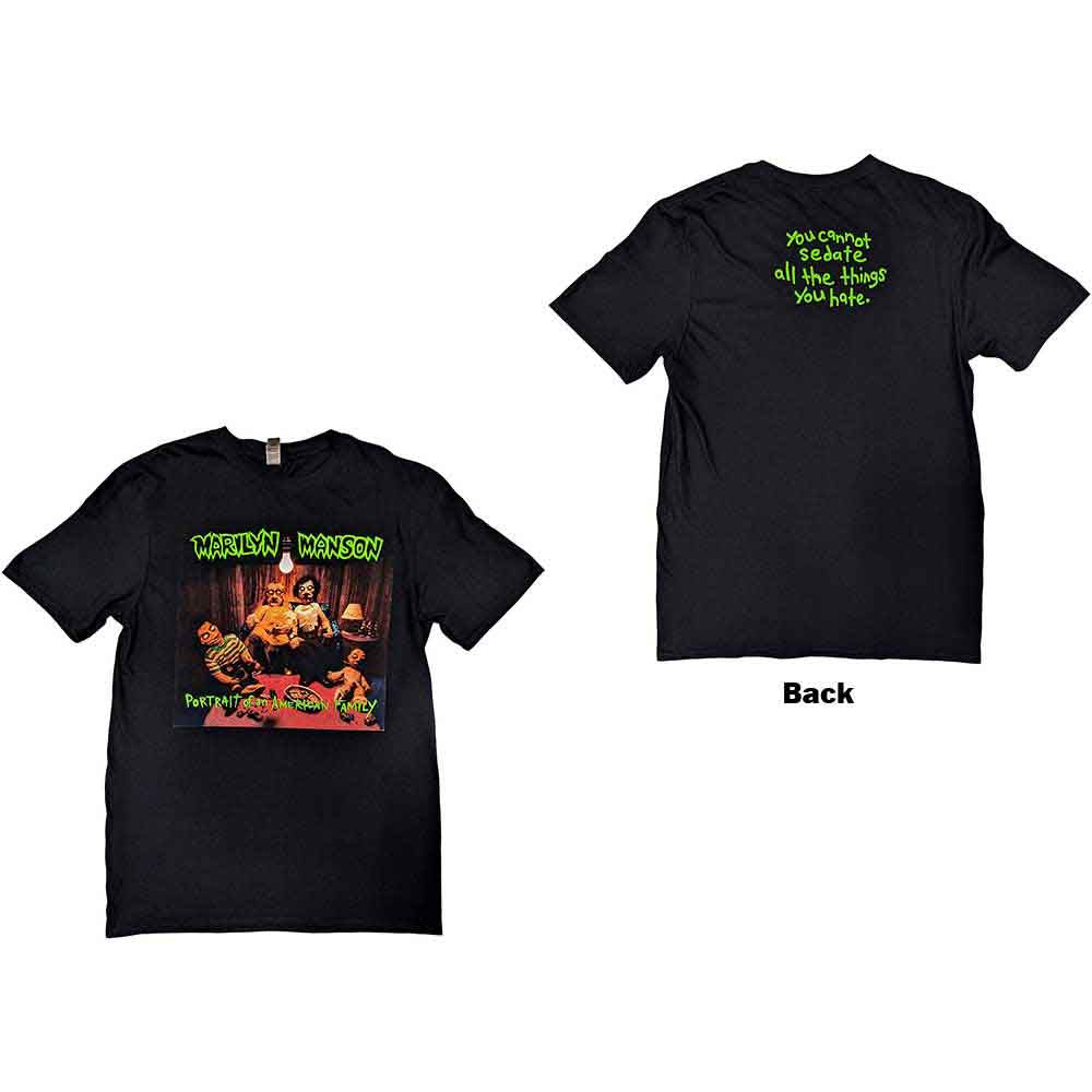 Marilyn Manson Unisex T-Shirt: American Family (Black) (Back Print) 