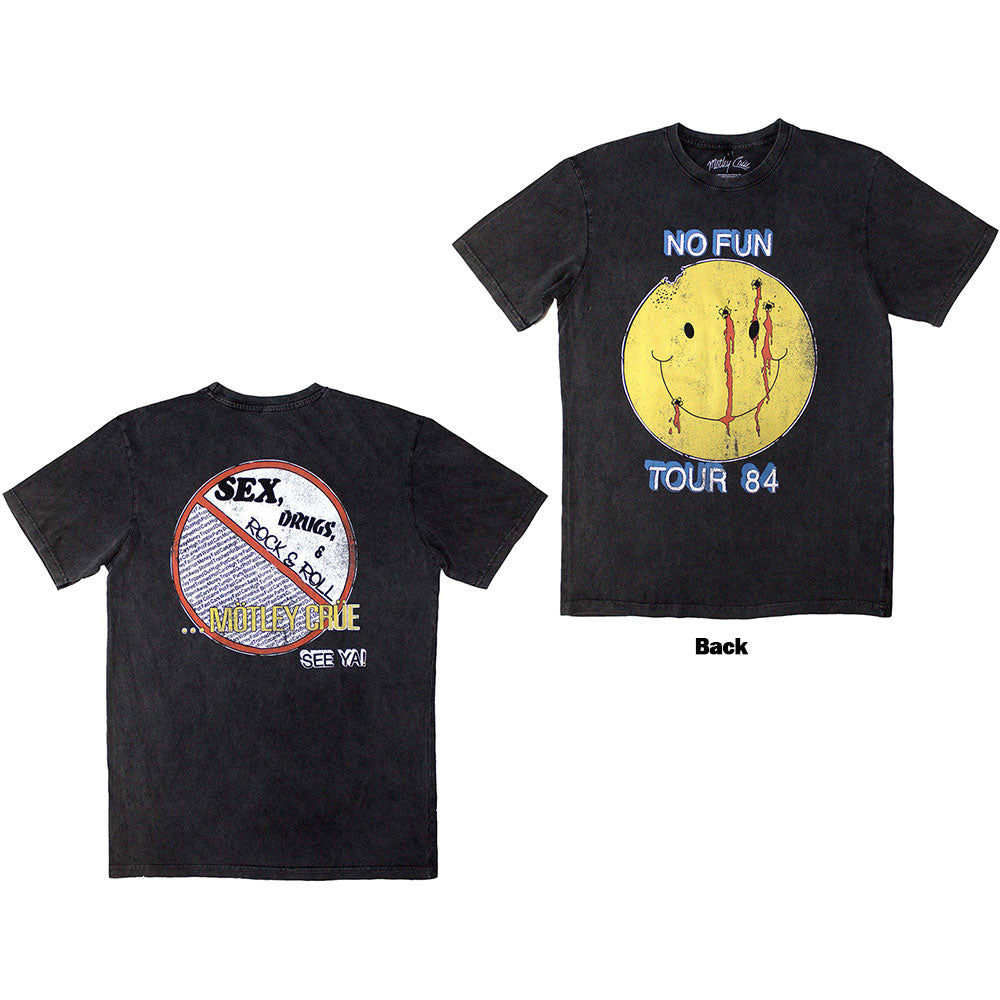 Motley Crue Unisex Stone Wash T-Shirt: No Fun Tour &