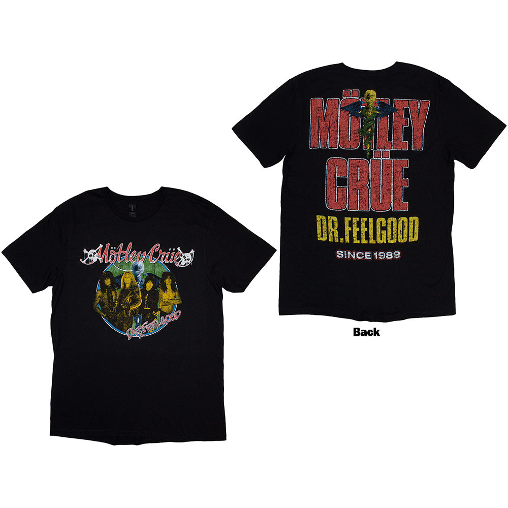 Motley Crue Unisex T-Shirt: Dr Feelgood Circle Photo 1 (Black) (Back Print)