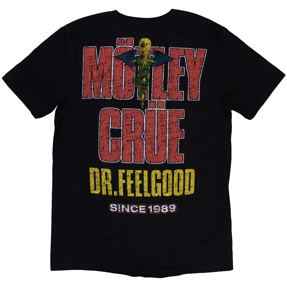 Motley Crue Unisex T-Shirt: Dr Feelgood Circle Photo 1 (Black) (Back Print)