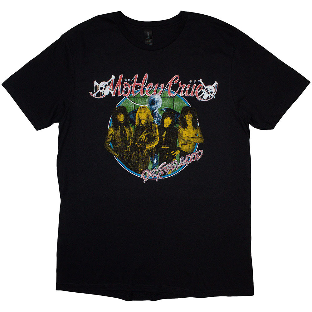 Motley Crue Unisex T-Shirt: Dr Feelgood Circle Photo 1 (Black) (Back Print)